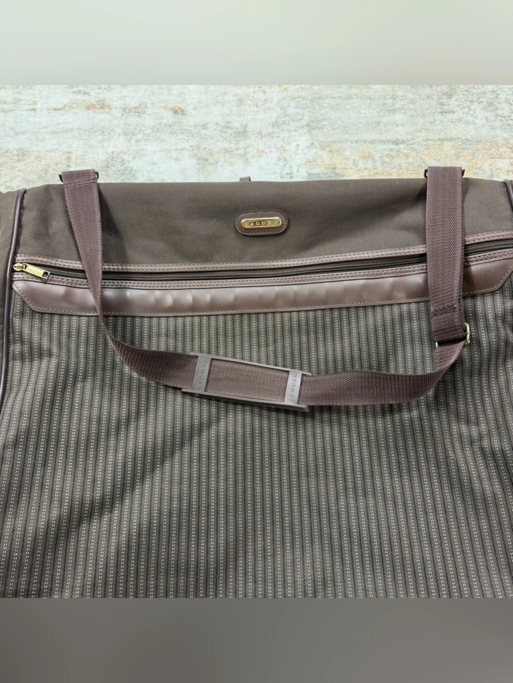 Vintage Jaguar Garment Folding Bag Travel Suit Carrier Brown & Brass 80s 90s